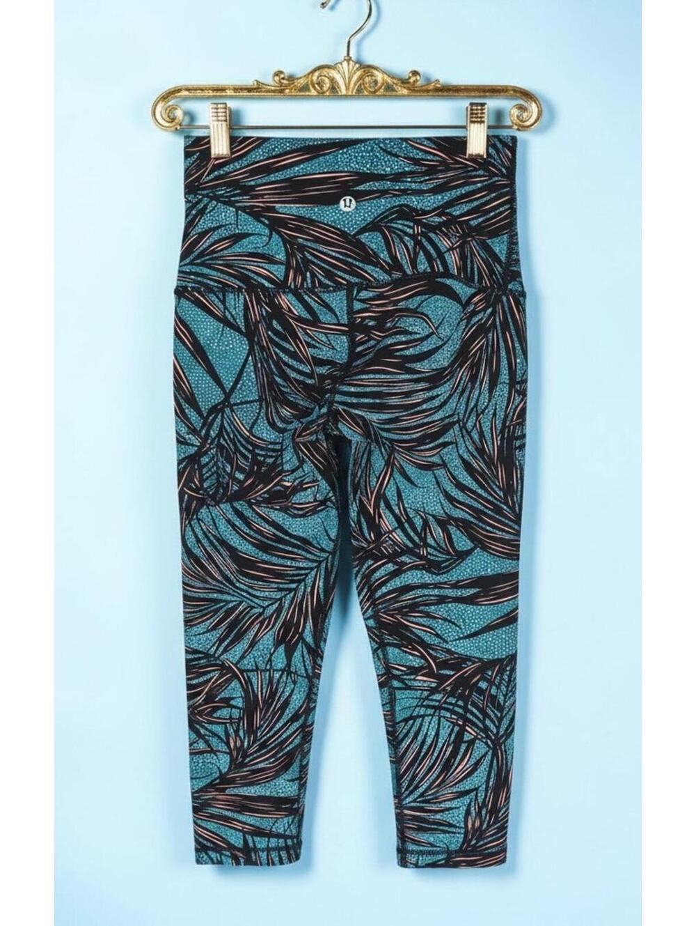 Lululemon High Rise Crop Geometric Botanical Palm Print Yoga Pants Extra Small - Picture 5 of 9
